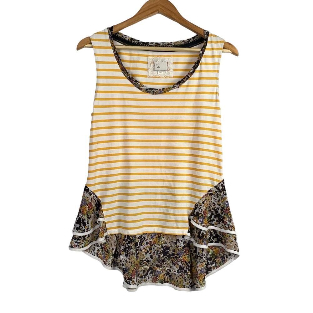 EUC Anthropologie Postmark Boho Striped Floral Peplum Hi Lo Tank Flowy Top M